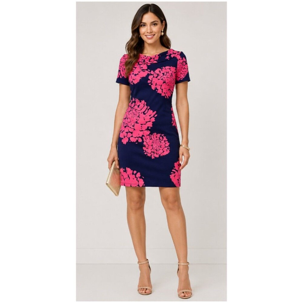 NWT Trina Turk Navy & Pink Floral Sheath Dress - Size 4